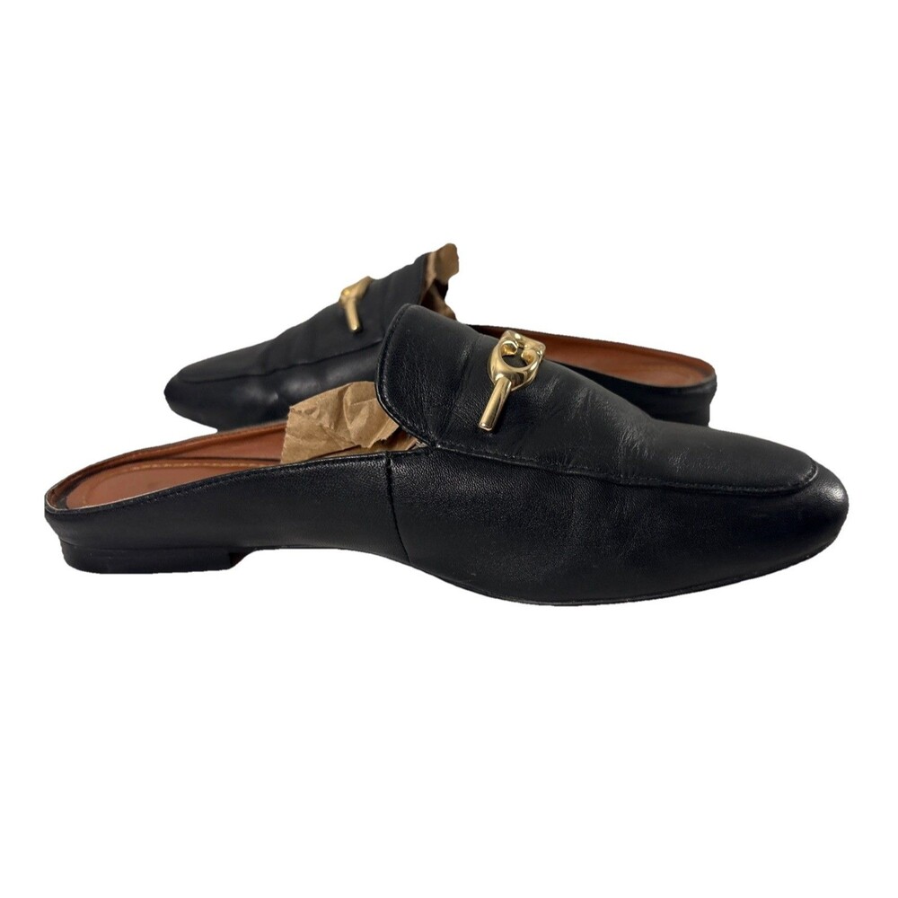 Coach Sienna Leather Slide Size 6 Black with Gold Logo Shoes Flats - Picture 8 of 10